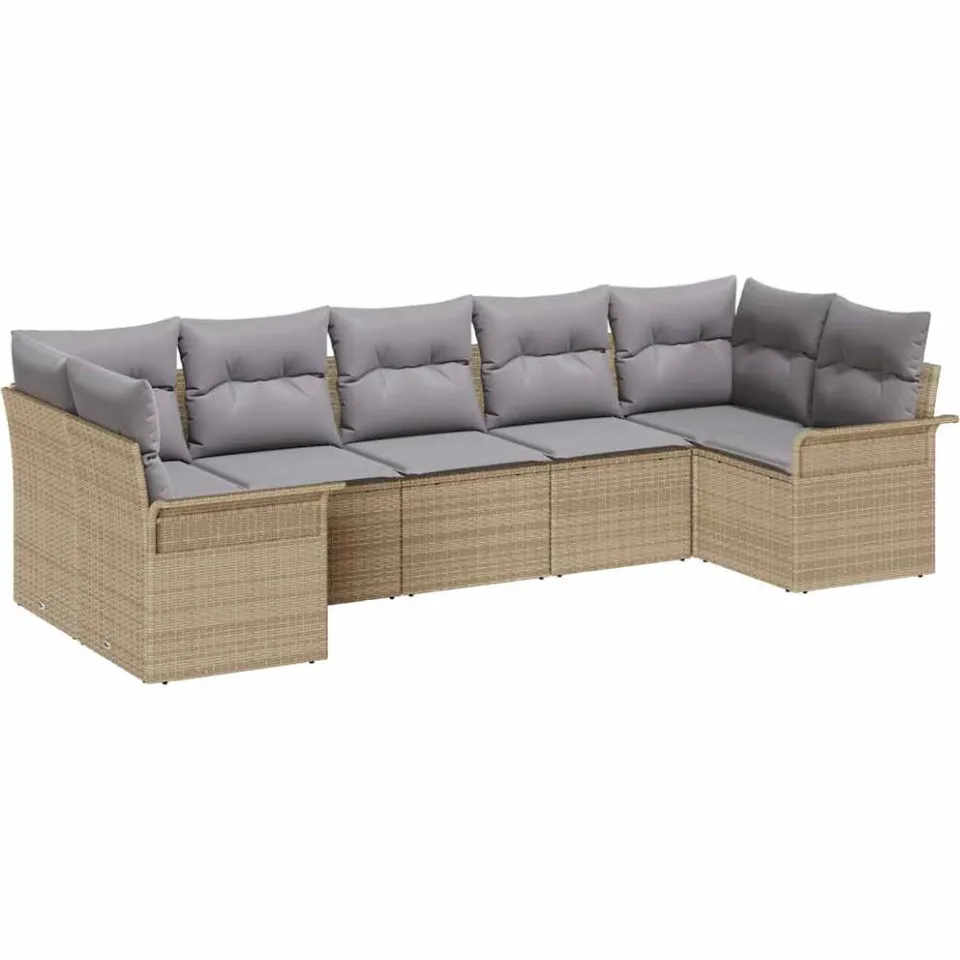 vidaXL Tuin Sofa Set 7 st Beige poly rattan, foto 4