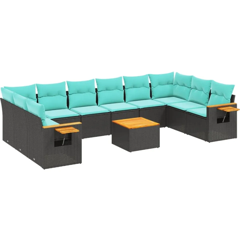 vidaXL 11-delige Loungeset met kussens poly rattan zwart, foto 3