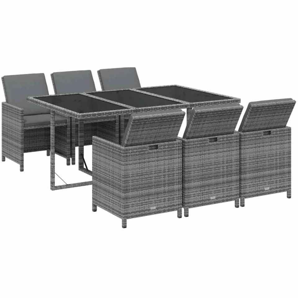 vidaXL 7-delige Tuinset met kussens poly rattan grijs