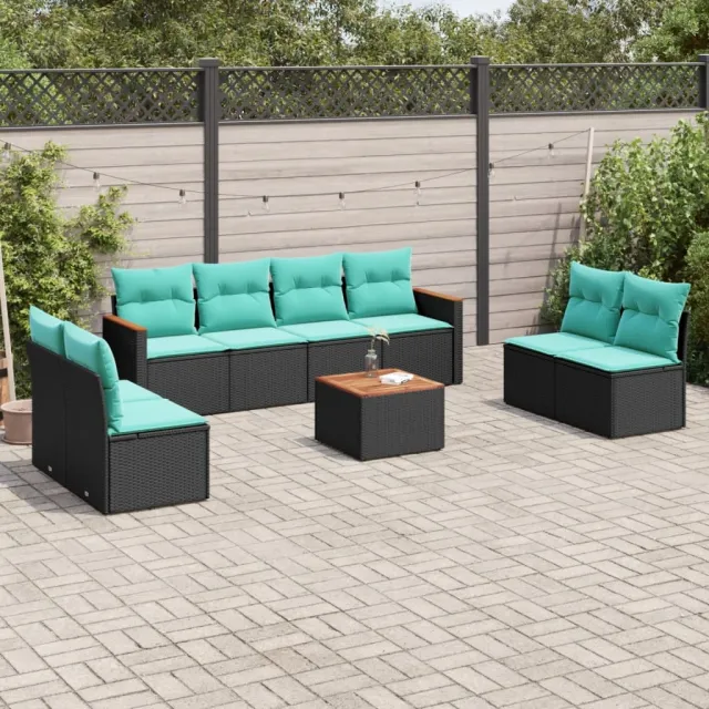 vidaXL 9-delige tuinbankset met kussens van zwart polyrotan, foto 2