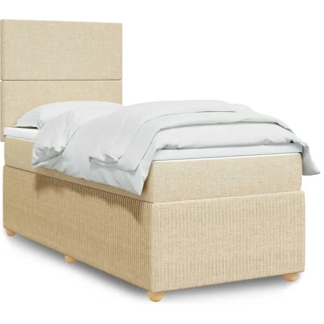 vidaXL Boxspring met matras stof crèmekleurig 90x200 cm