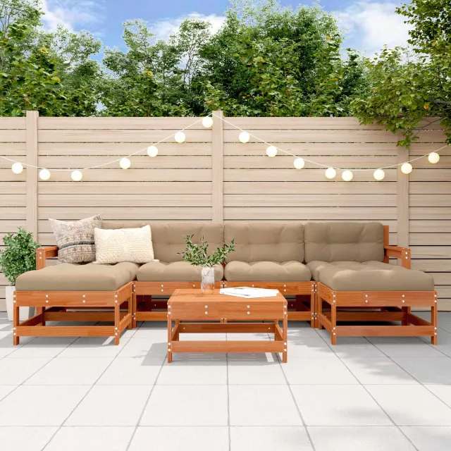 vidaXL Tuin loungeset 7 st Wax Bruin Den Massief grenenhout