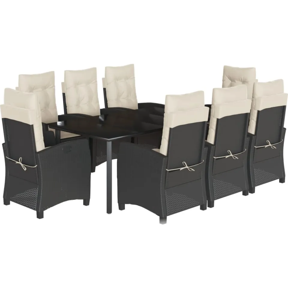 vidaXL 9-delige Tuinset poly rattan zwart