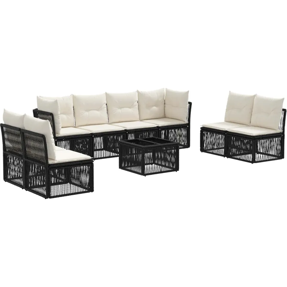 vidaXL Tuinbankenset 9 st 8-zits Zwart poly rattan