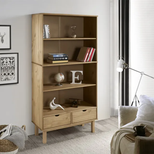 vidaXL Boekenkast OTTA 2 lades massief grenenhout bruin, foto 2