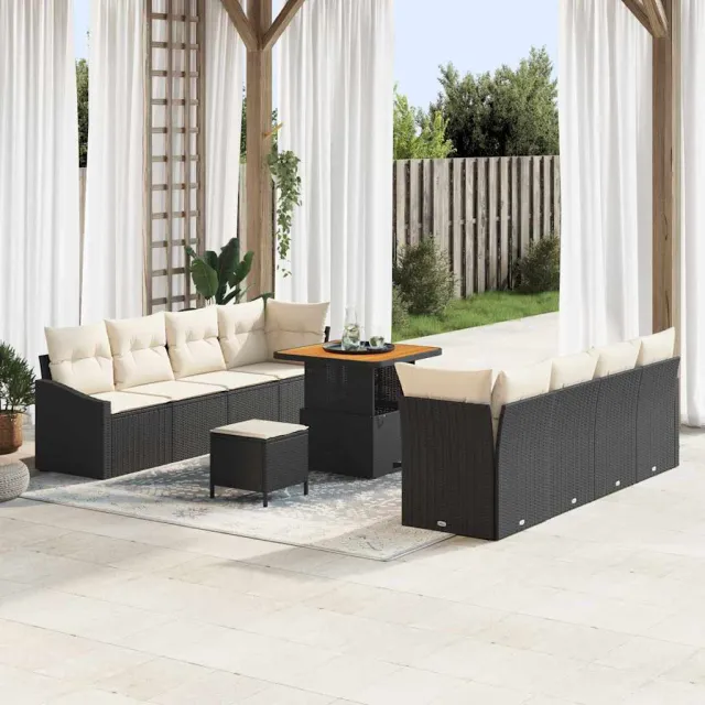 vidaXL Tuinbankenset 11 st Zwart poly rattan, foto 2