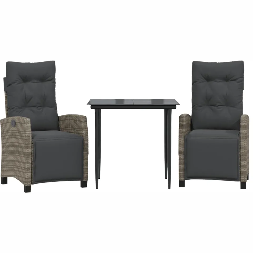 vidaXL 3-delige Tuinset met kussens poly rattan grijs, foto 3