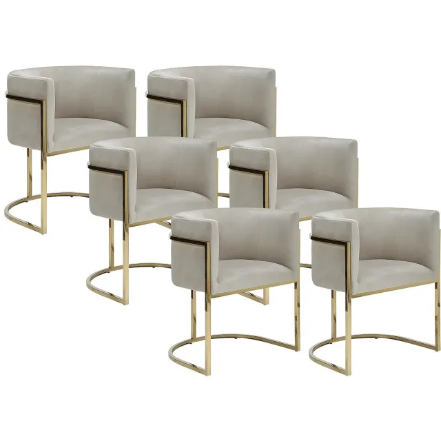 Vente-unique Set van 6 stoelen met armleuningen - Fluweel en roestvrij staal - Beige en goudkleurig - PERIA