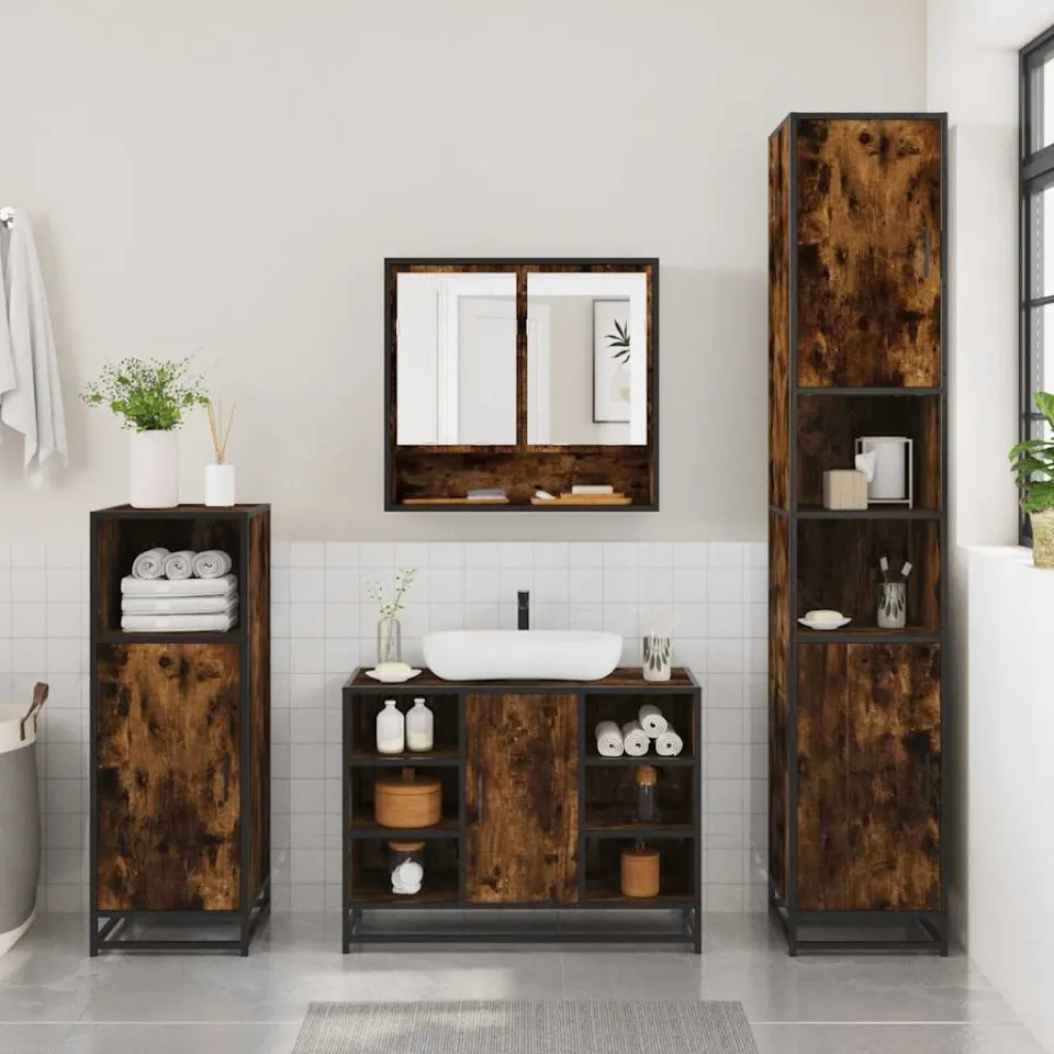 vidaXL 2-delige Badkamermeubelset bewerkt hout gerookt eikenkleurig, foto 2