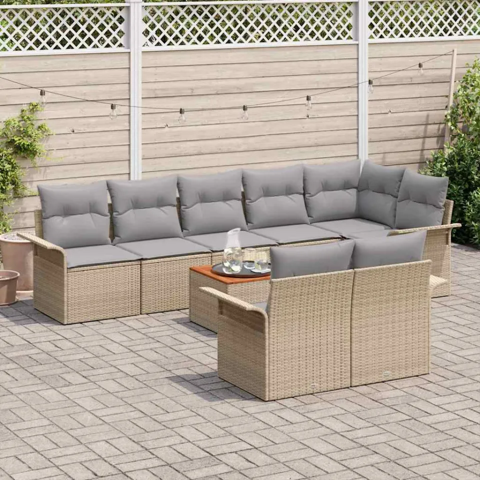 vidaXL Tuinbankenset 9 st Beige poly rattan, foto 3