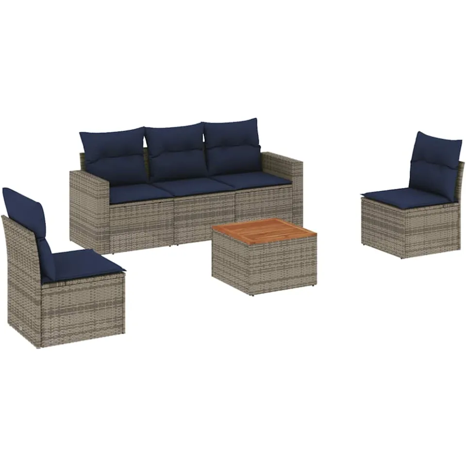 vidaXL 6-delige Loungeset met kussens poly rattan grijs, foto 3
