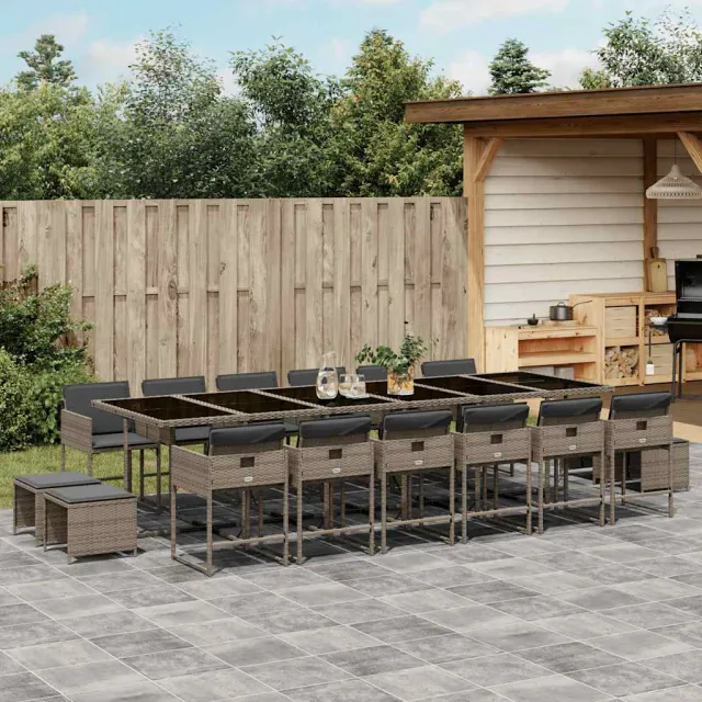 vidaXL 17-delige Tuinset met kussens poly rattan grijs, foto 2