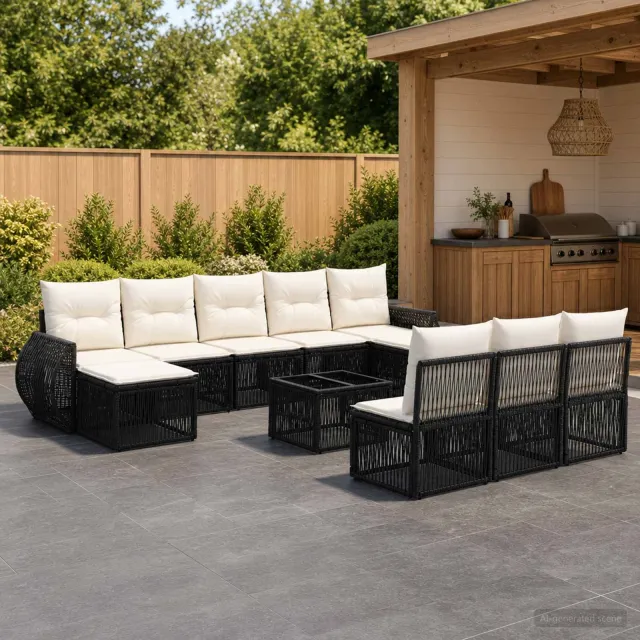 vidaXL Tuinbankenset 11 st Zwart en Cream Wit poly rattan, foto 2