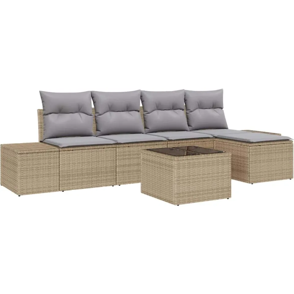 vidaXL Tuin Sofa Set 5 st Beige en Licht Grijs poly rattan