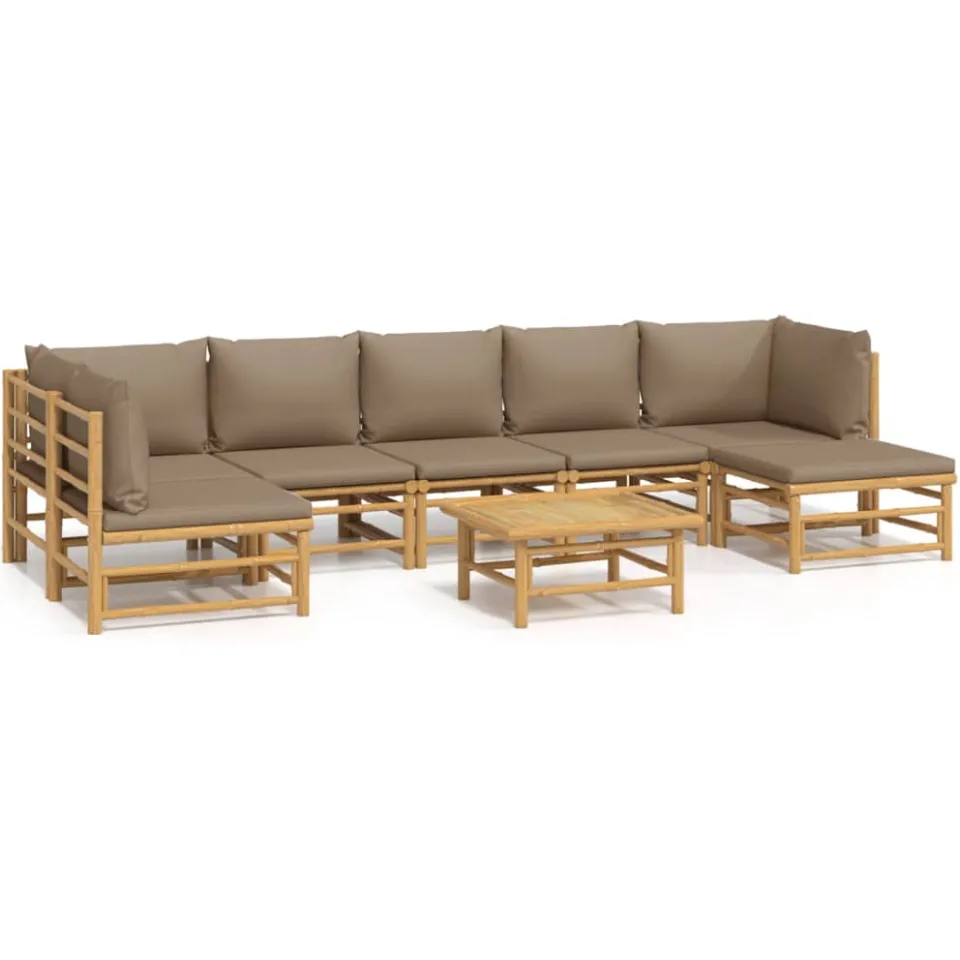 vidaXL 8-delige Loungeset met kussens bamboe taupe Bruin