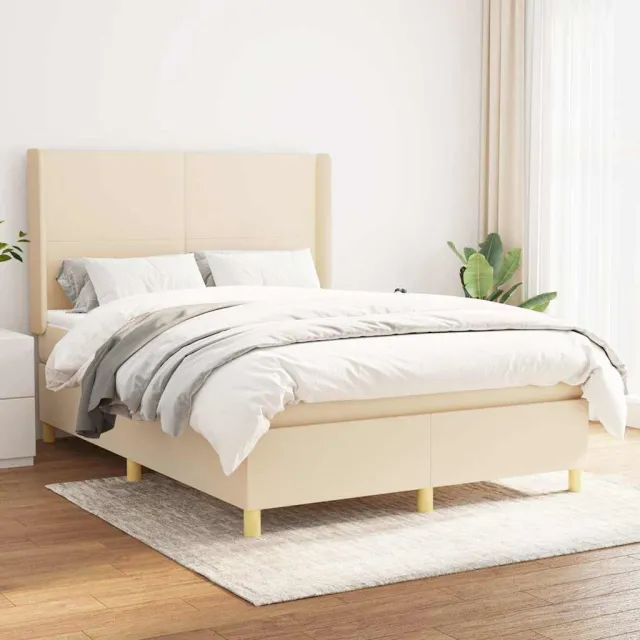 vidaXL Boxspring met matras stof crèmekleurig 140x190 cm
