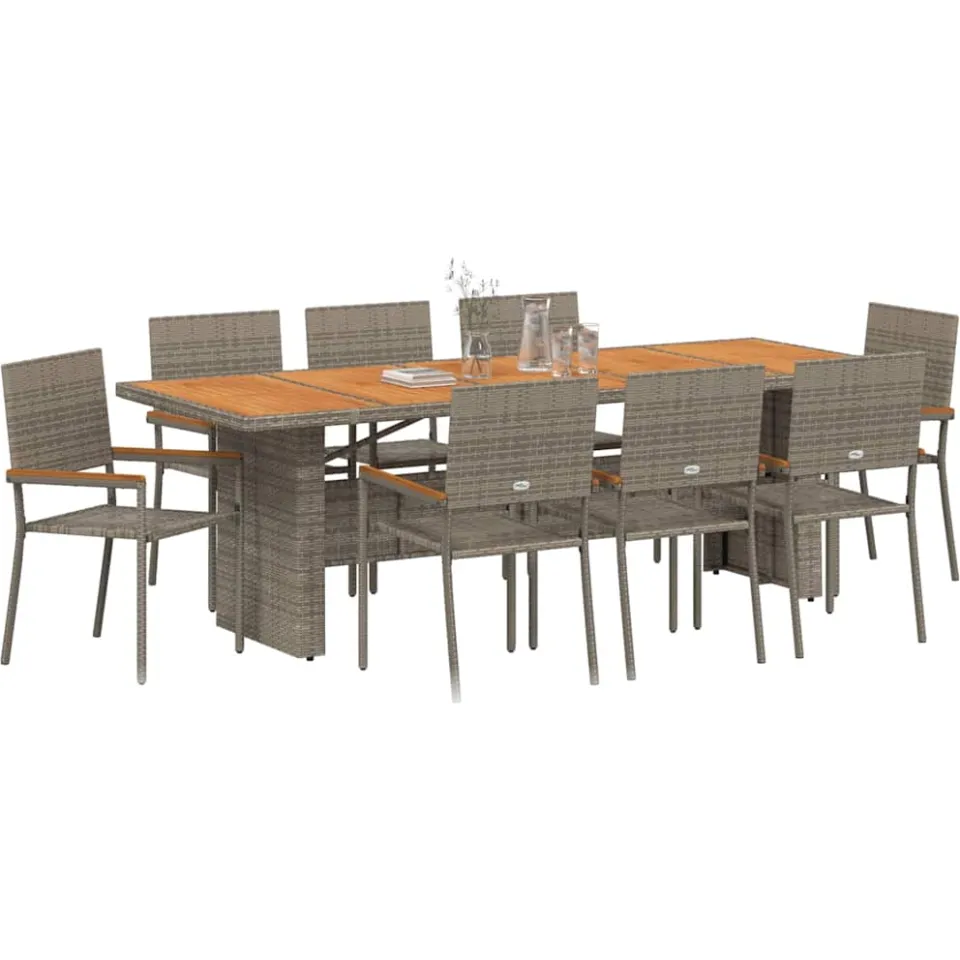 vidaXL Tuin eettafelset 9 st Grijs poly rattan