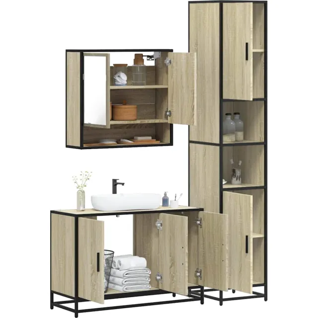vidaXL 3-delige Badkamermeubelset bewerkt hout sonoma eikenkleurig, foto 2