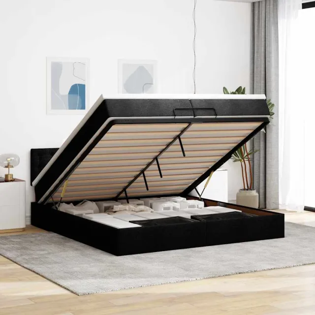 vidaXL Ottoman bed met matras 200x200 cm stof zwart
