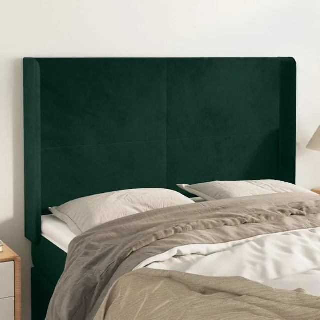vidaXL Hoofdbord met randen 147x16x118/128 cm fluweel donkergroen