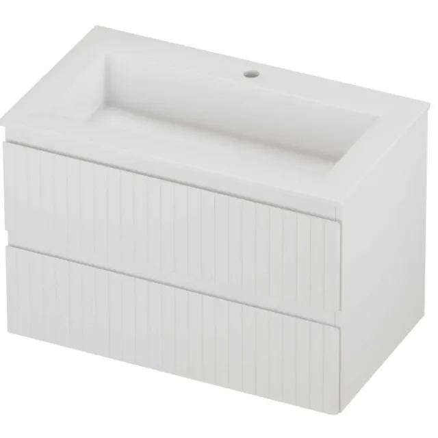 Proline Aristo Badmeubelset Polystone Elegant 1 Kraangat Gefreesd 80x46x54 cm Glans Wit Mat Wit