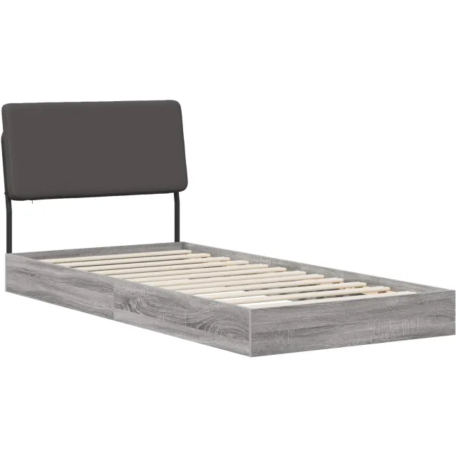 vidaXL Eenpersoonsbed met hoofdbord Grijs Sonoma 75 x 190 cm