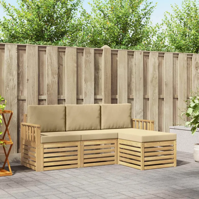 vidaXL Buiten bankenset 4 st Wit en Beige Polyester