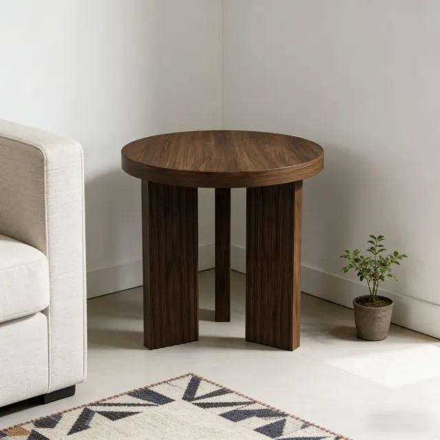 Wishdor Bijzettafel - Rond modern design - Driepoot met verticale groeven - Houtlook in walnootbruin - Woonkamer slaapkamer balkon - 44,5 x 44,5 x 45 cm Walnut Brown