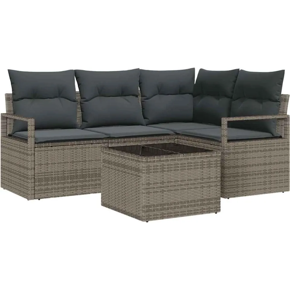vidaXL Bankstel 5 st Lichtgrijs poly rattan