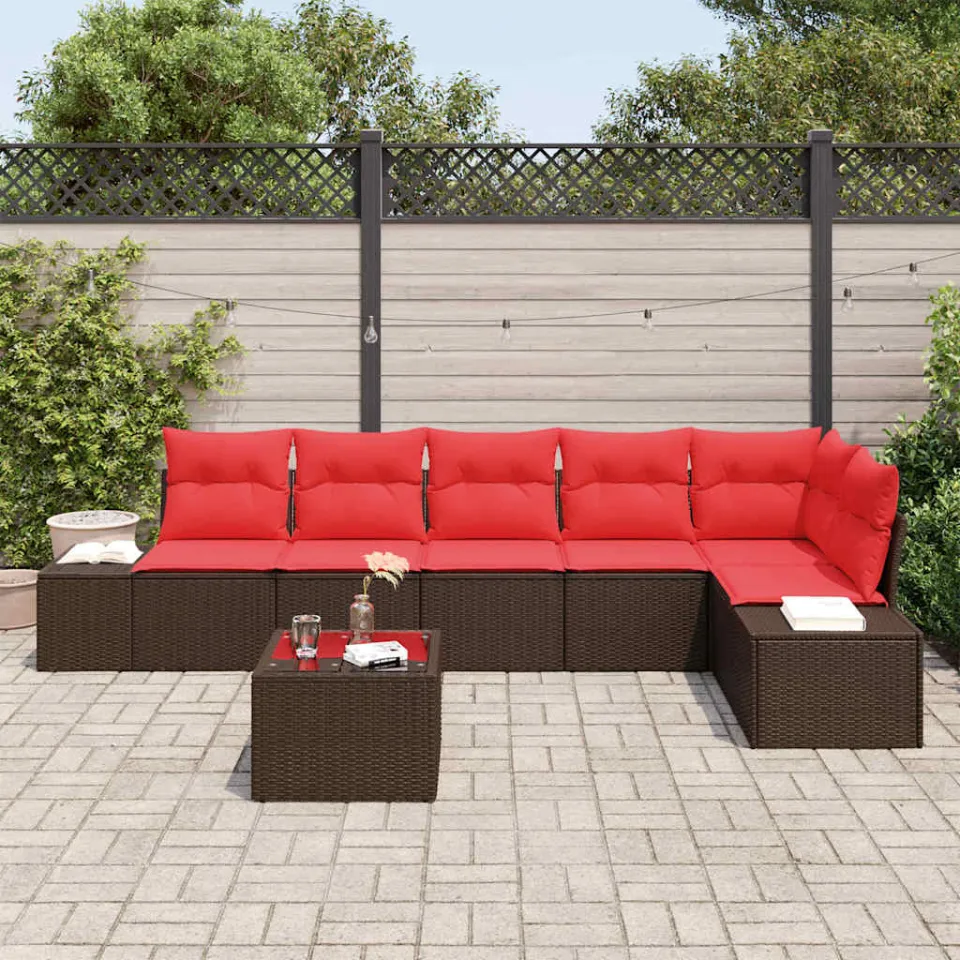 vidaXL Tuinbankenset met opslag Bruin en Rood poly rattan, foto 3
