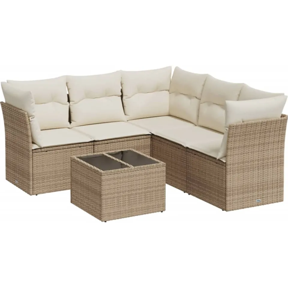 vidaXL 6-delige Loungeset met kussens poly rattan beige
