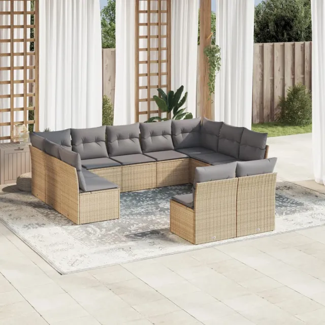 vidaXL 11-delige Tuinset met kussens poly rattan beige, foto 2