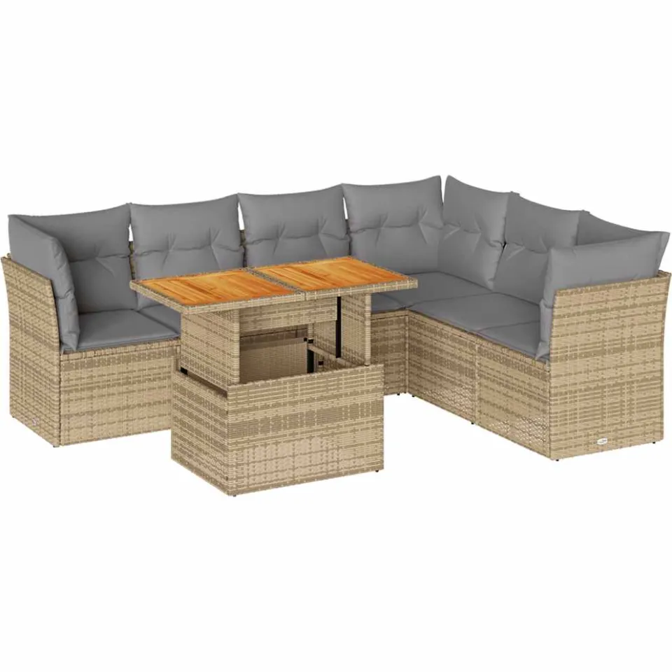 vidaXL 7-delige Loungeset met kussens poly rattan beige, foto 3