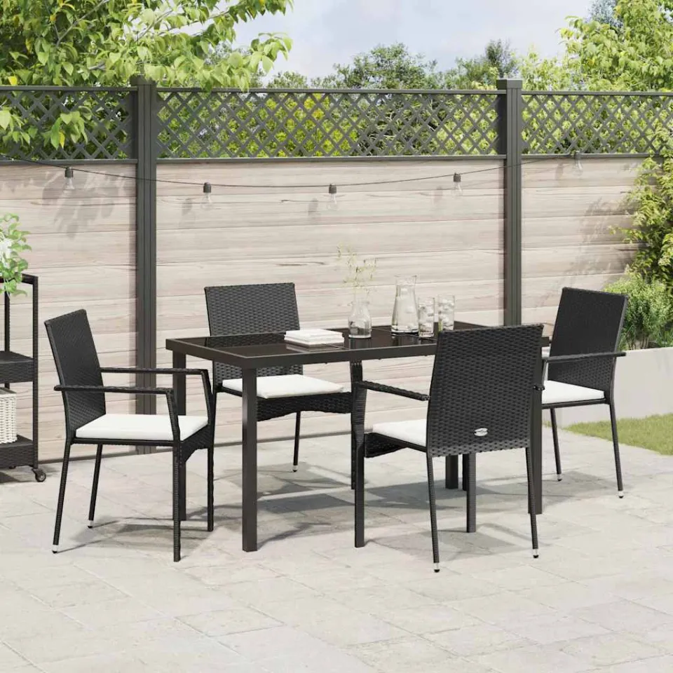 vidaXL Tuin eettafelset 5 st Zwart poly rattan, foto 3