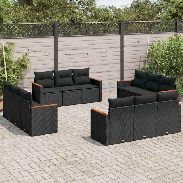vidaXL 12-delige Loungeset met kussens poly rattan zwart, foto 2
