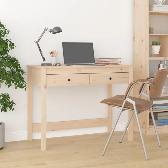 vidaXL Bureau met lades 100x50x78 cm massief grenenhout bruin, foto 2