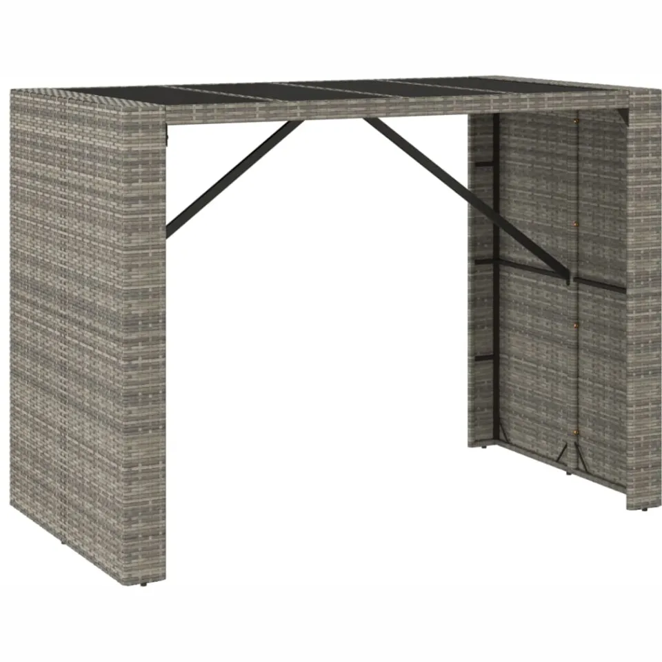 vidaXL Bartafel met glazen blad 145x80x110 cm poly rattan grijs, foto 3