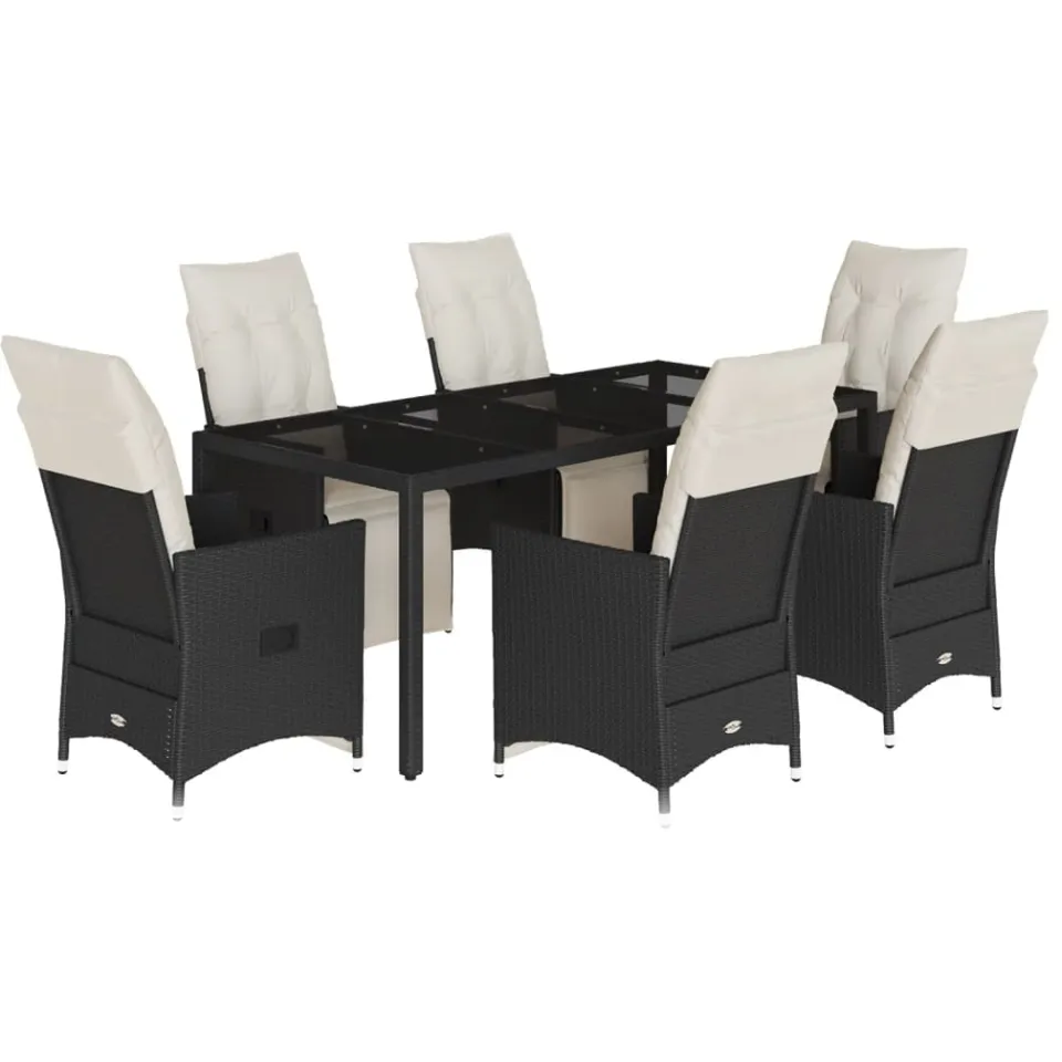 vidaXL 7-delige Tuinset met kussens poly rattan zwart, foto 3