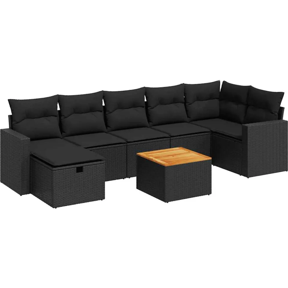 vidaXL 8-delige Loungeset met kussens poly rattan zwart, foto 3