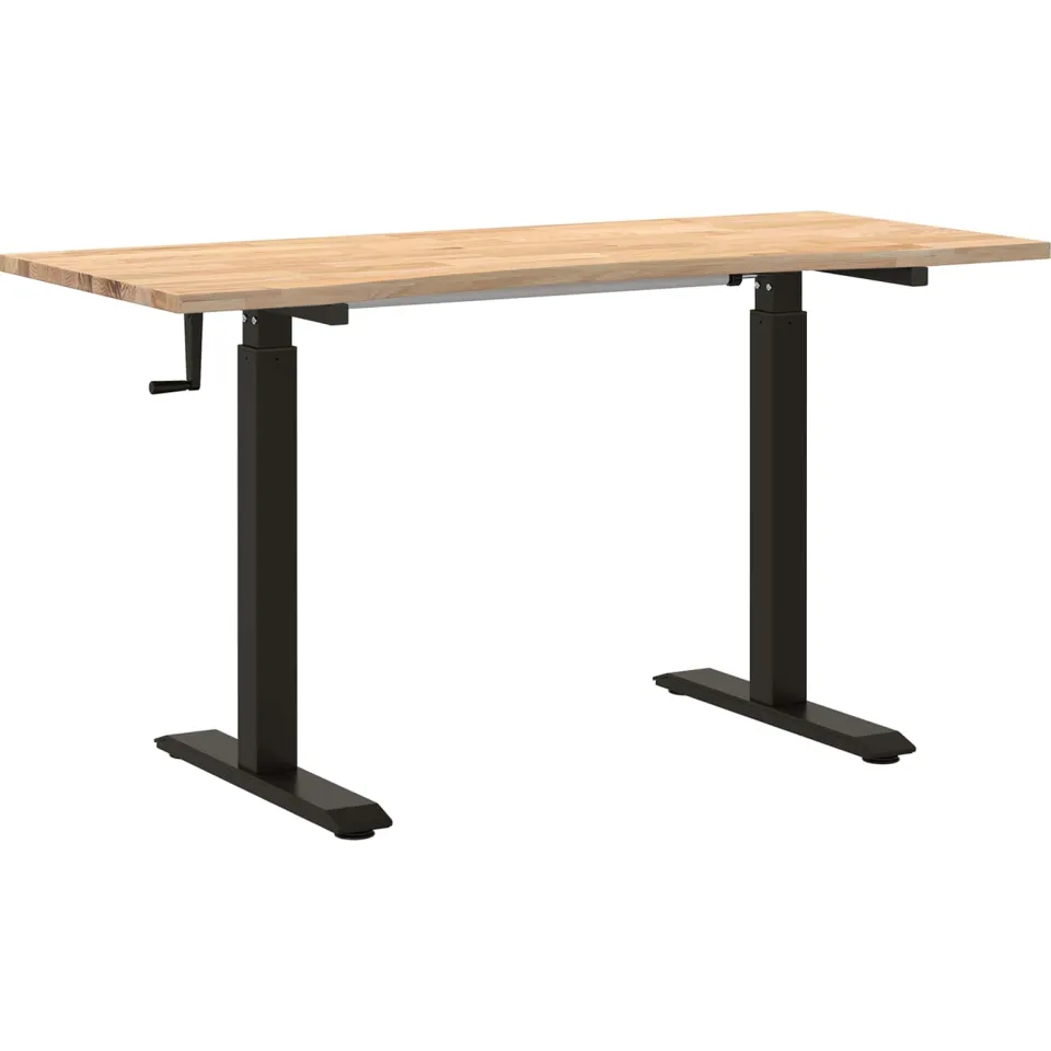 vidaXL Bureau Zwart en natuurlijk 140 x 60 cm Massief Eikenhout, foto 3