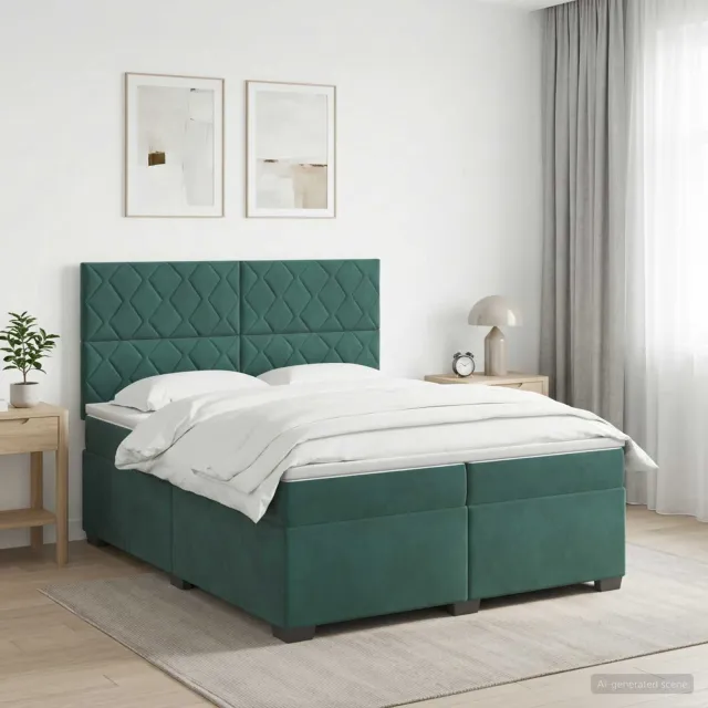 vidaXL Boxspringbed met matras Donkergroen 200 x 200 cm Fluweel