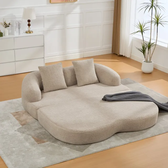 REDOM Slaapbank - Uitklapbaar tweezitsontwerp - Slaapfunctie - 2 rugkussens - Chenille bekleding - Woonkamer en logeerkamer - Khaki - 157 x 84 x 65 cm