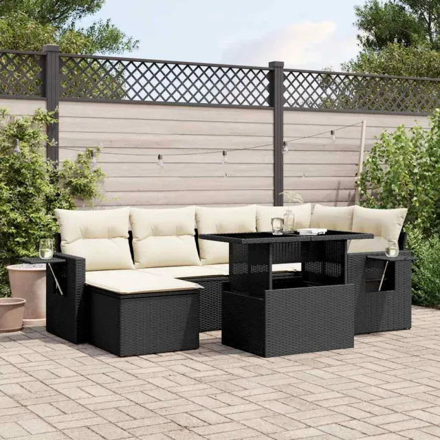 vidaXL 7-delige Loungeset met kussens poly rattan zwart, foto 2