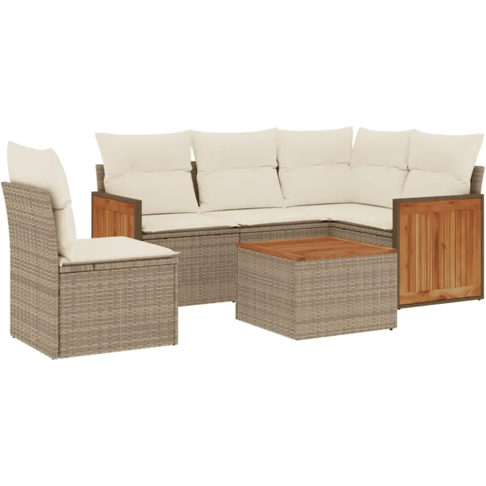 vidaXL 6-delige Loungeset met kussens poly rattan beige, foto 3