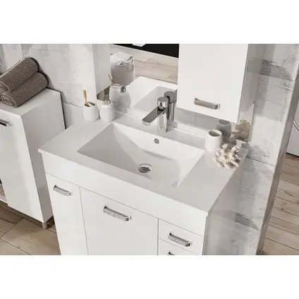 Royo Wastafelonderkast Ava 80cm - Wit Glanzend - Met 1 Lade En 3 Deuren - Met Chromen Handgrepen En Poten