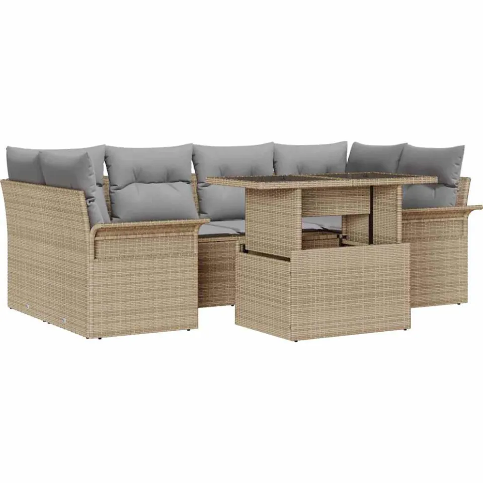 vidaXL Tuin Sofa Set 7 st Beige [Synthetisch]: Poly Rattan
