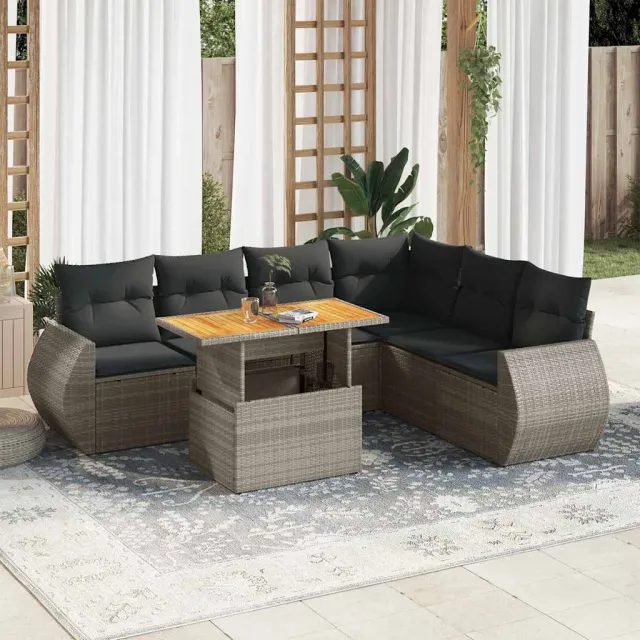 vidaXL 7-delige Loungeset met kussens poly rattan grijs, foto 2