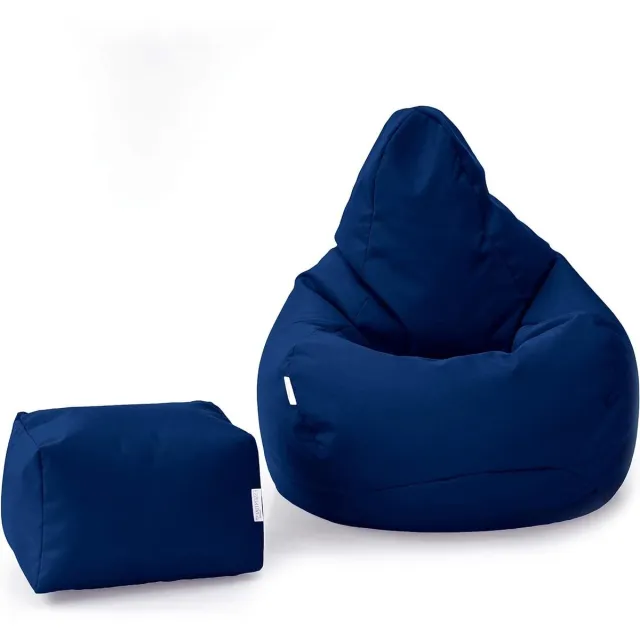 De Groen Home Gaming Zitzak Stoel met Voetenbankje Binnenshuis Buitenshuis Waterbestendig Zitzak met Ergonomisch Ontwerp Marineblauw, Zitzak met voetenbankje