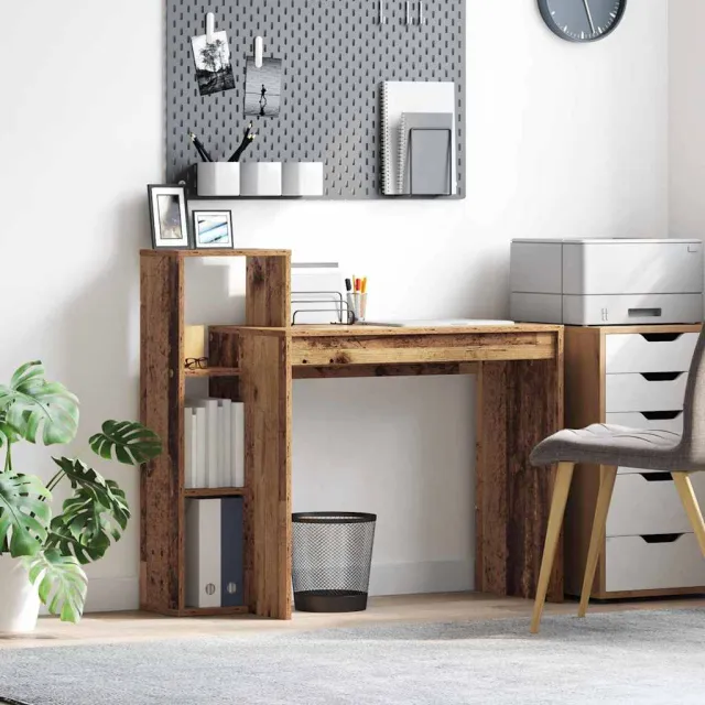 vidaXL Bureau Oud Hout 100 x 40 x 90 cm Bewerkt hout bruin, foto 2