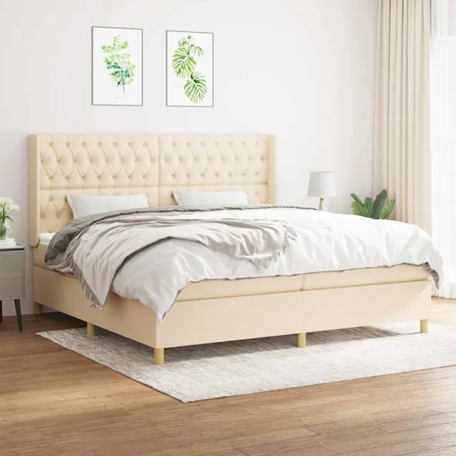 vidaXL Boxspring met matras stof crèmekleurig 200x200 cm